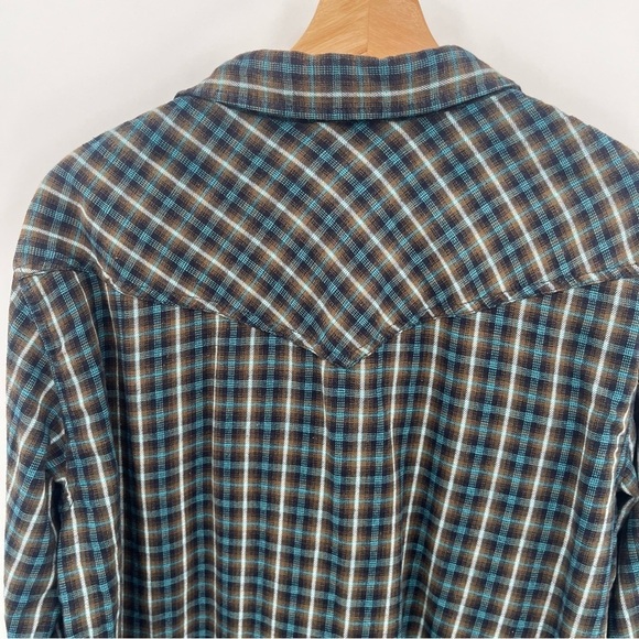 Cody James M Flannel Blue Tan Plaid Pearl Snap Western Shirt - Picture 10 of 11